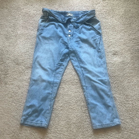 We the Free Noah Foldover Harem Pants Jeans Railroad Stripe Pleating Size XL - Picture 9 of 11